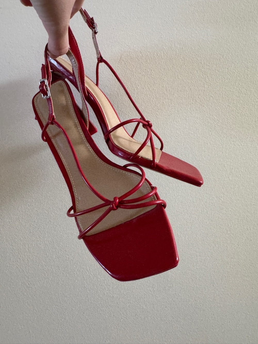 H&M Red Strappy Knot Front Slingback Heels
